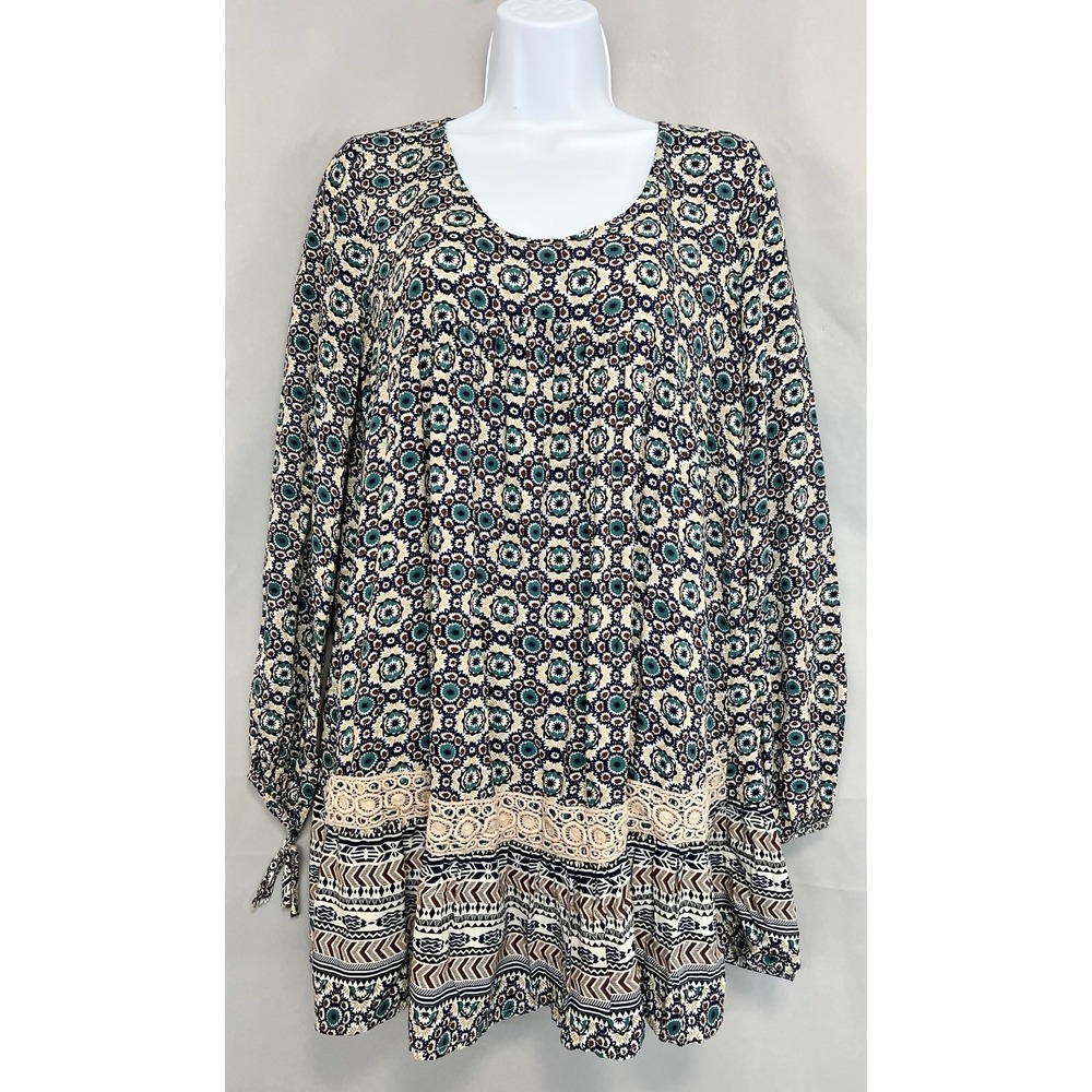 Kori America Women's Sz Medium Multicolor Floral Long Sleeve Short Dress‎ Boho